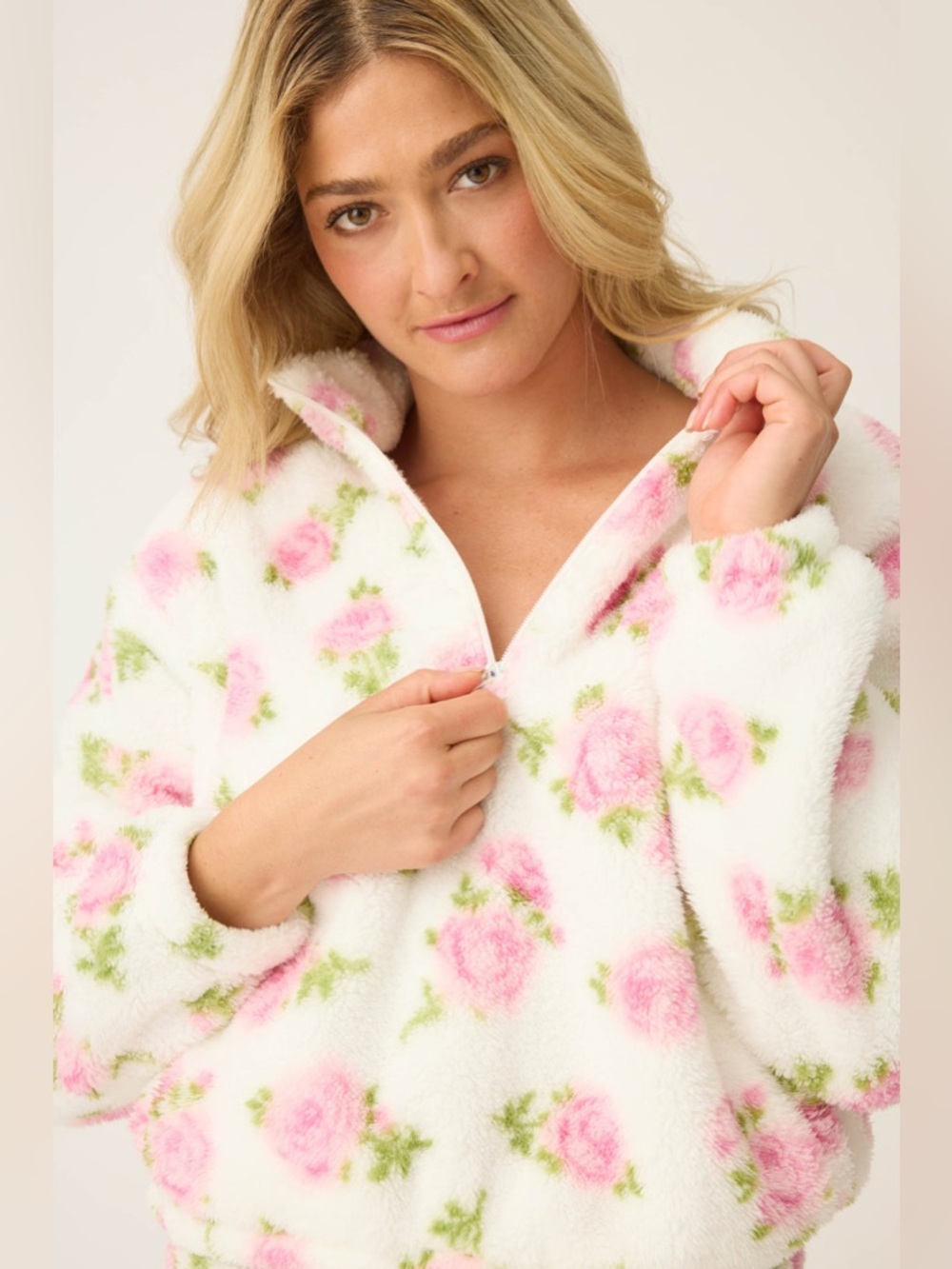 P.J. Salvage Let’s Get Cozy Floral Fleece Pullover Jacket Quarter Zip S - Picture 4 of 11